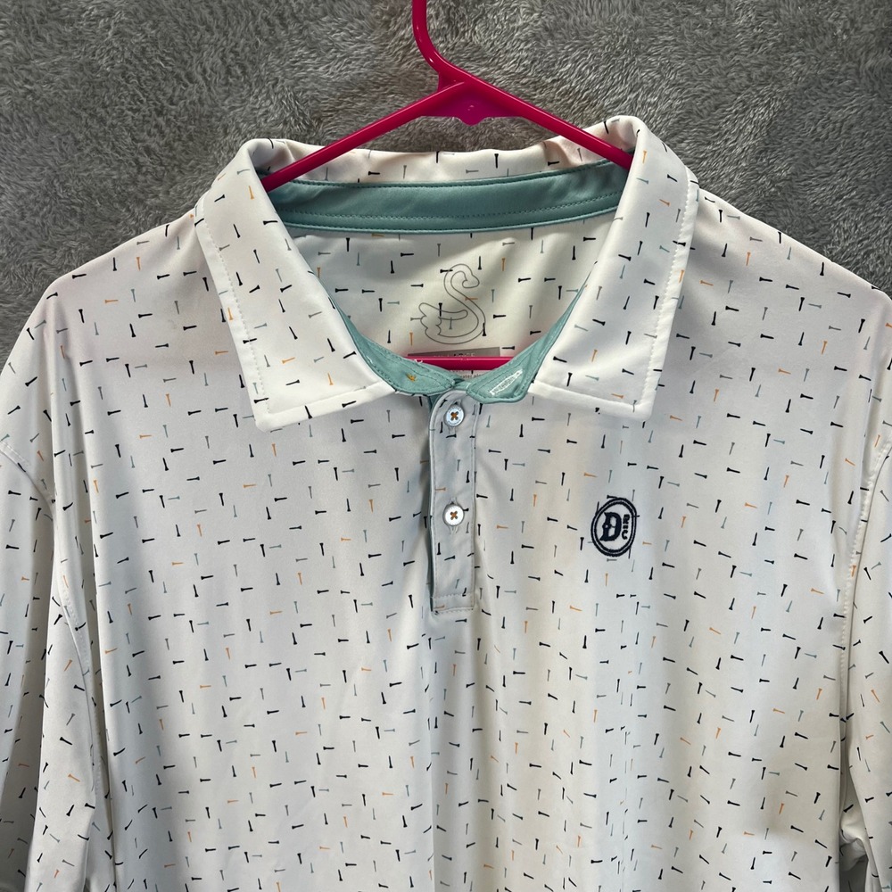 Swannies Mens 2XL Golf Polo Shirt White Teal Golf Tee Print Golfcore Breathable‎
